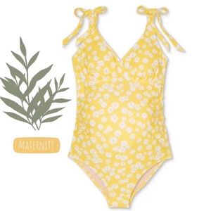 Maternity Floral Print Tie Shoulder One Piece Swim